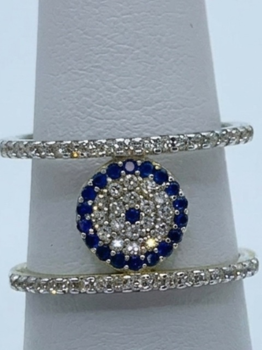 925 Sterling Silver Evil Eye Double Band Ring - Made in Turkey Size 6-7